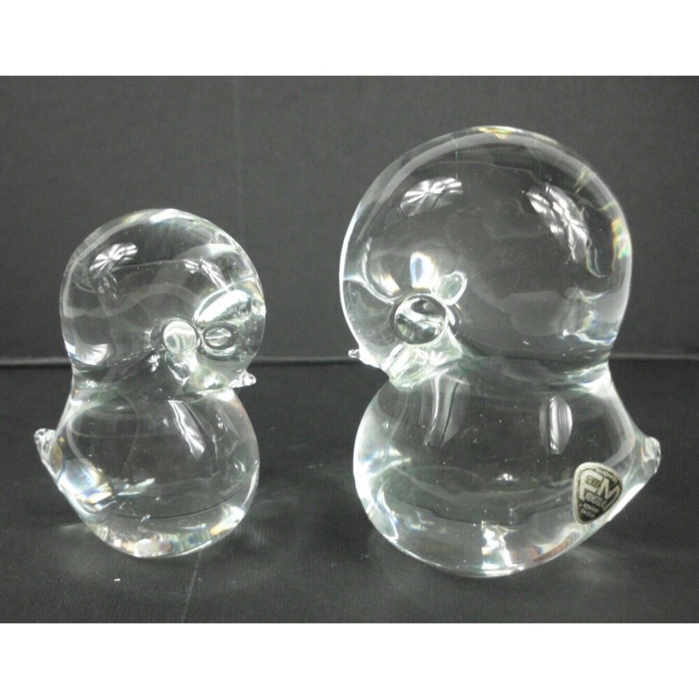 Vintage MCM FM Konstglas Ronneby Sweden Clear Glass Birds Paperweight Set of 2